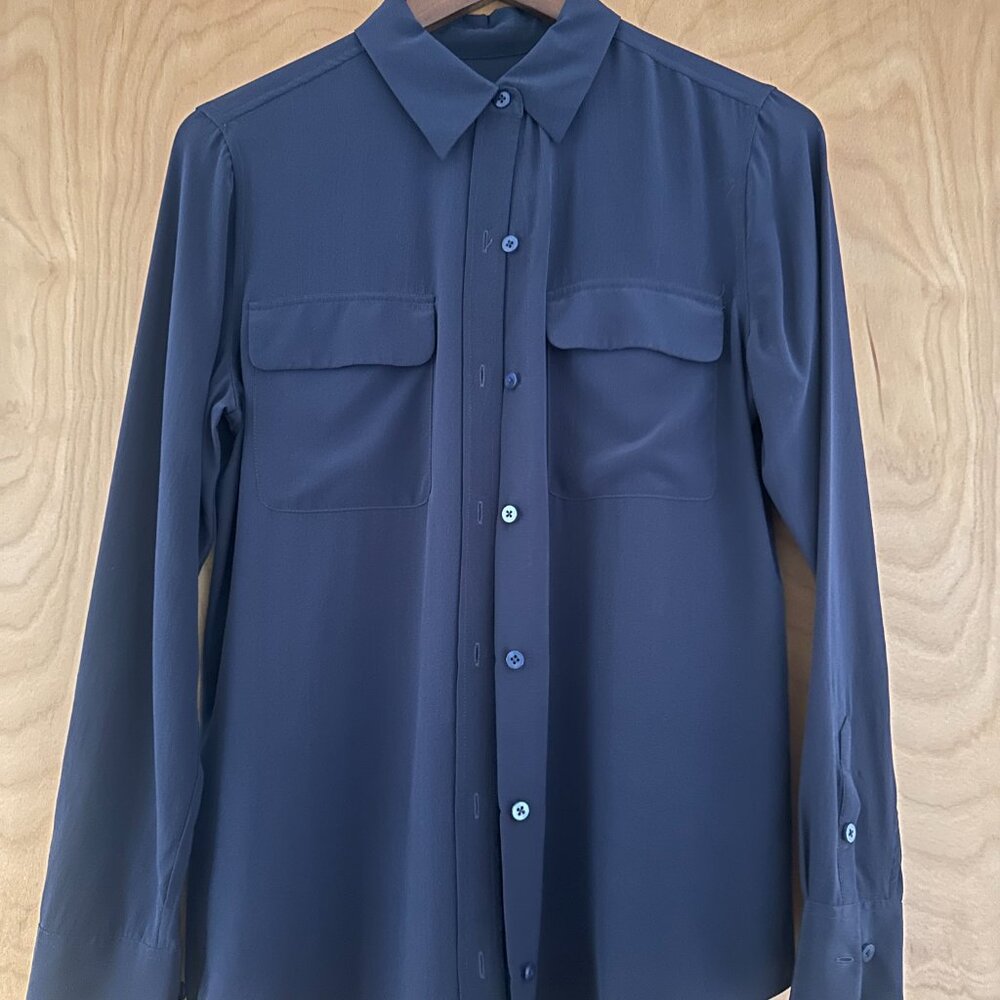 EQUIPMENT Navy Blue Silk Shirt Button Down